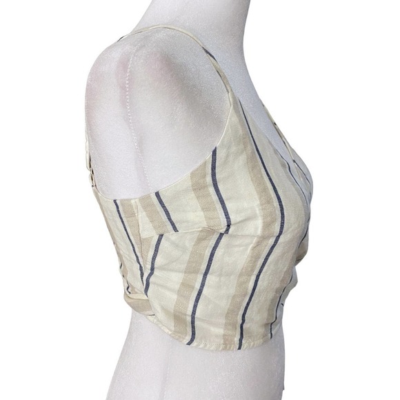 NWT RAILS Womens Stripe Smocked Wrap Crop Top Juliana Coco Linen Cream Gray XS - Picture 6 of 16